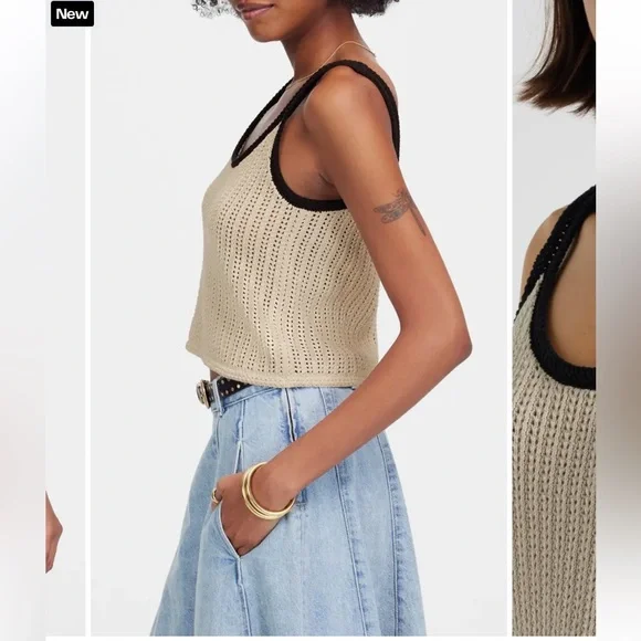 Madewell Beige Knit Tank with Black Trim - Picture 3 of 12
